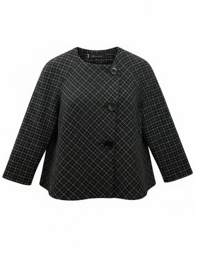 ANNE KLEIN Lambswool Charcoal Gray Swing Jacket Blazer Button Front Size 10